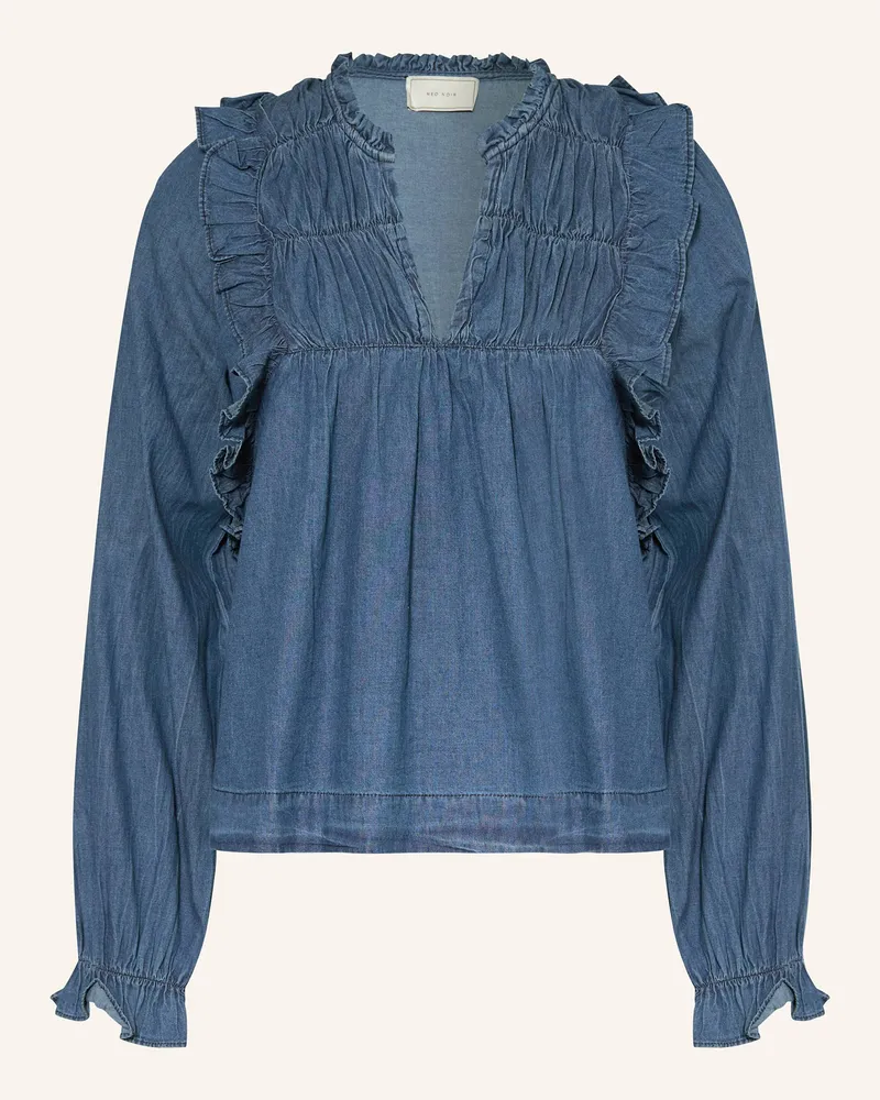 Neo Noir Jeansbluse Janis Mit Rüschen blau Dunkelblau