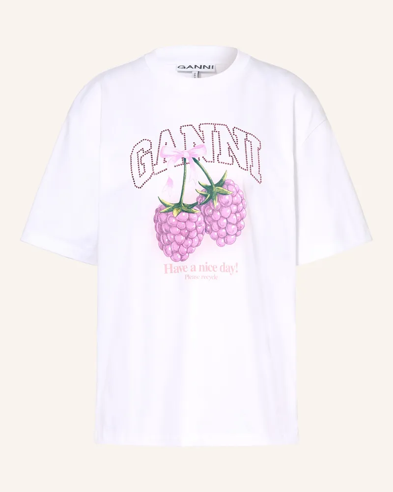 Ganni T-Shirt mit Schmucksteinen Weiss