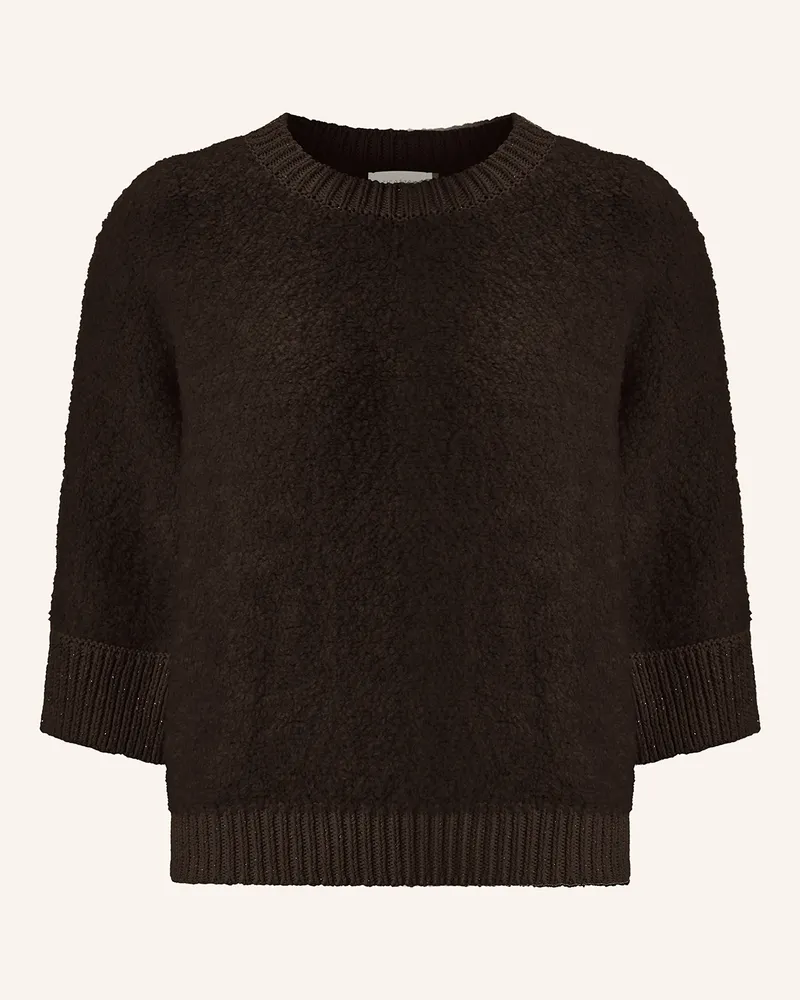Rich&Royal Bouclé-Pullover mit 3/4-Arm und Glitzergarn Dunkelbraun