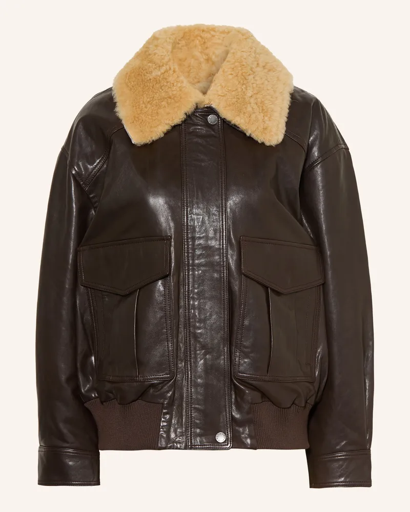 Max Mara Lederjacke Calata Mit Abnehmbarem Kragen braun Dunkelbraun