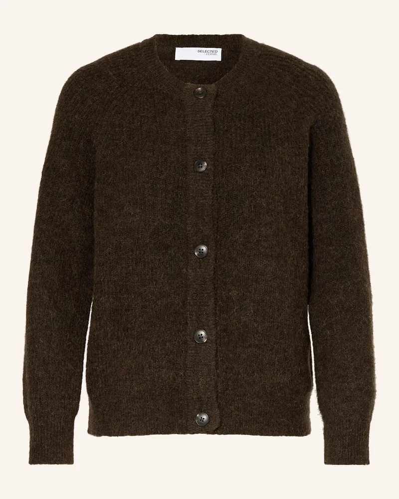 Selected Strickjacke Dunkelbraun
