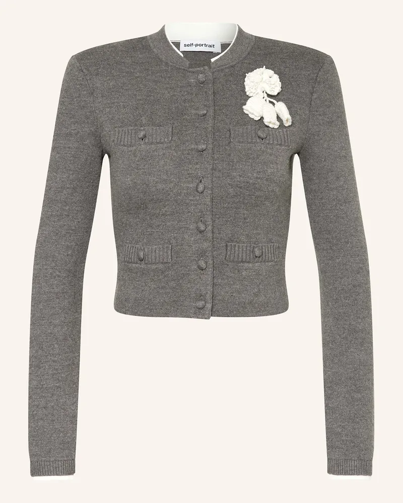 Self-Portrait Cropped-Strickjacke Grau