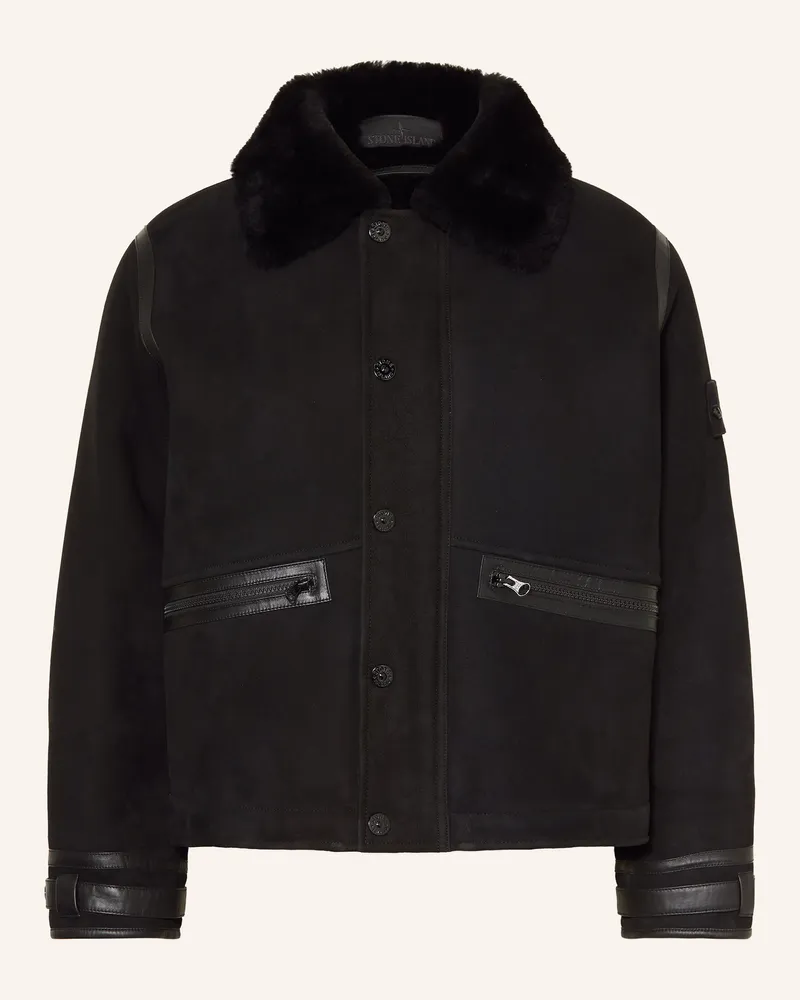 Stone Island Lederjacke Ghost schwarz Schwarz