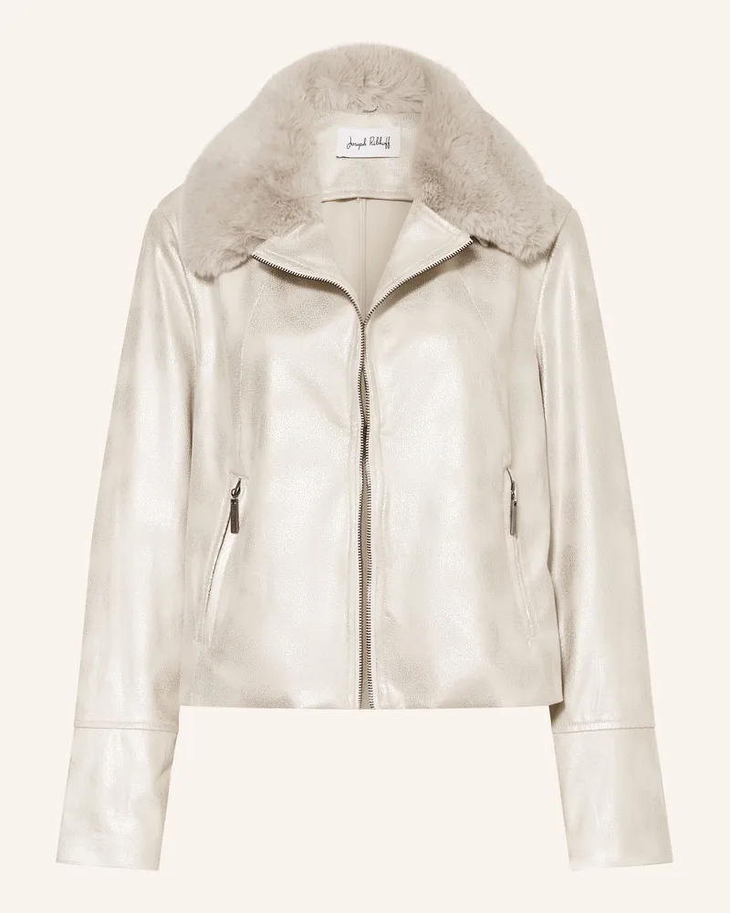 Joseph Ribkoff Jacke in Lederoptik mit abnehmbarem Kunstfell Hellgrau