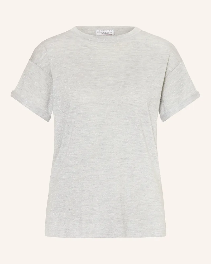 Brunello Cucinelli T-Shirt mit Cashmere und Glitzergarn Hellgrau