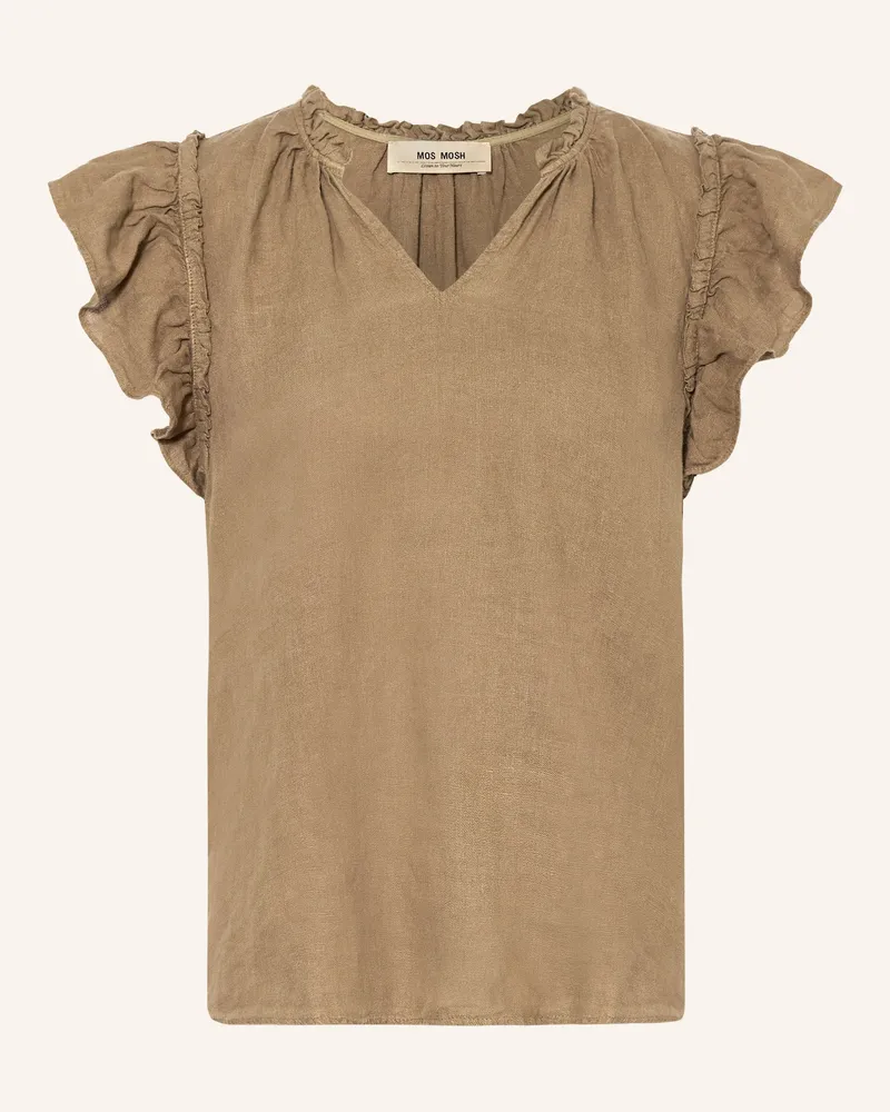 Mos Mosh Blusenshirt MMTEA aus Leinen mit Rüschen Khaki