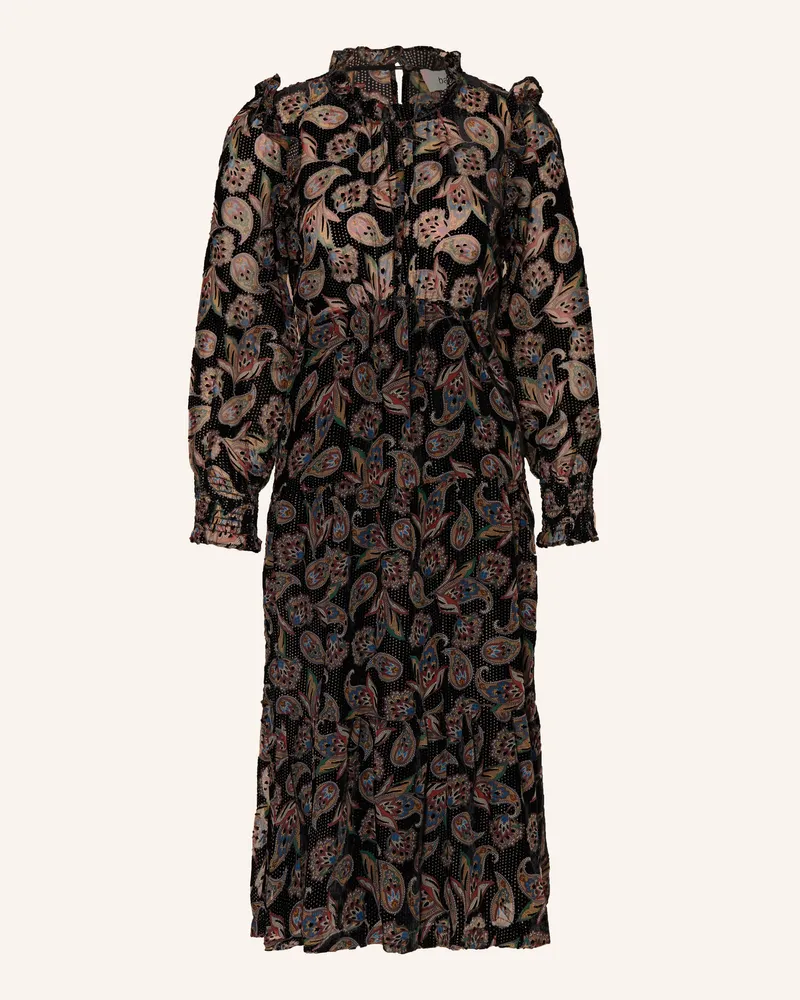 ba&sh Samtkleid ROANE mit Rüschen Schwarz