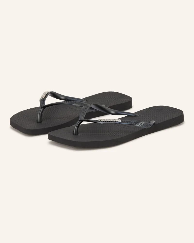 Havaianas Zehentrenner Slim Square Logo Metallic schwarz Schwarz