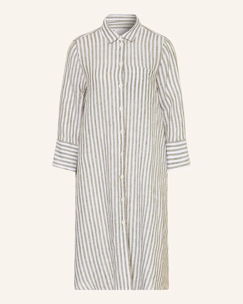 Robert Friedman Hemdblusenkleid Aus Leinen Mit 3/4-Arm gruen Weiss