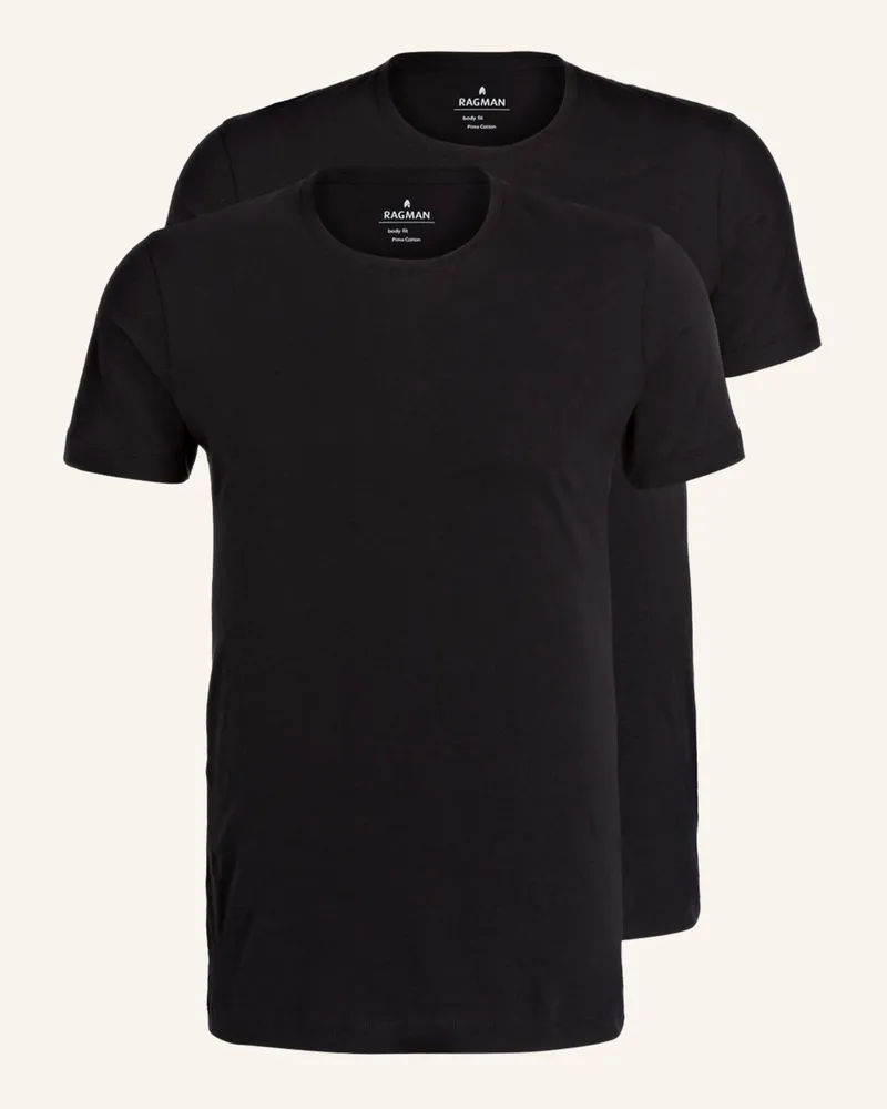 Ragman 2er-Pack T-Shirts Schwarz