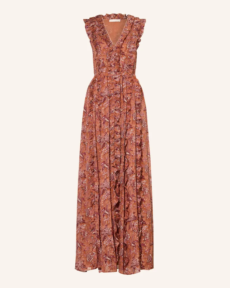 Ulla Johnson Kleid Aida Mit Schmucksteinen Und Rüschen braun Hellrot