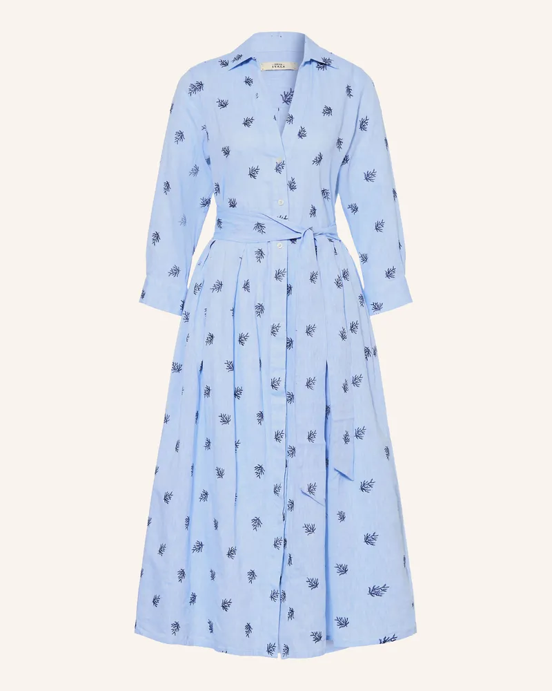 0039 Italy Hemdblusenkleid Julene Mit Leinen blau Hellblau