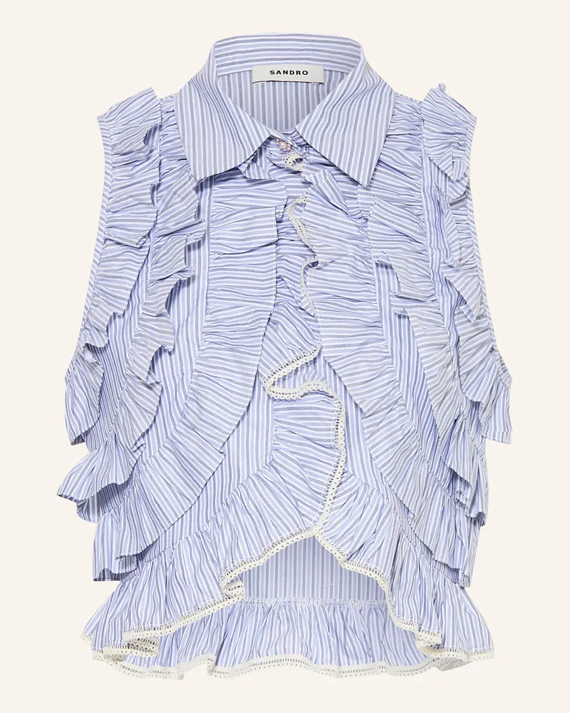 Sandro Cropped-Blusentop Mit Rüschen blau Hellblau