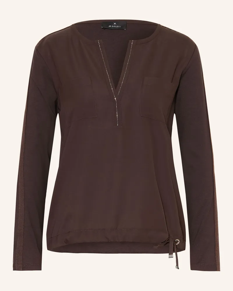 monari Blusenshirt Im Materialmix Mit Schmucksteinen braun Dunkelbraun