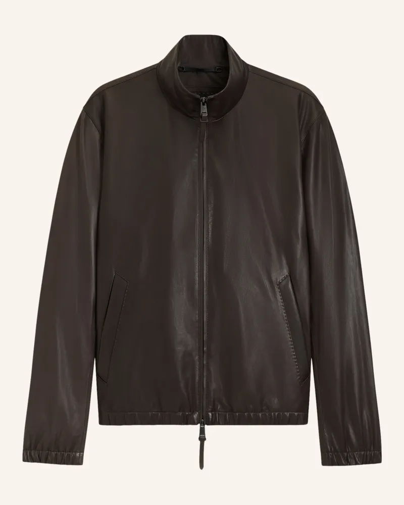 HUGO BOSS Lederjacke L-MUBUK2 Regular Fit Dunkelbraun