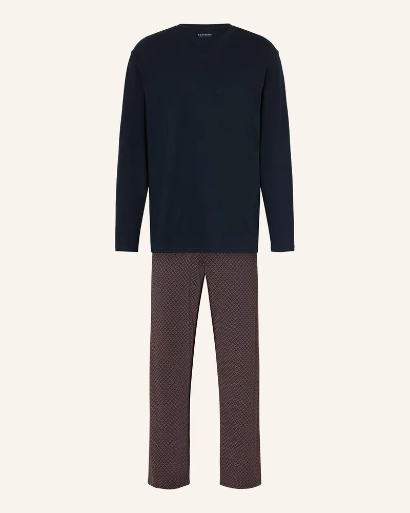 Schiesser Schlafanzug Comfort Essentials rot Dunkelblau