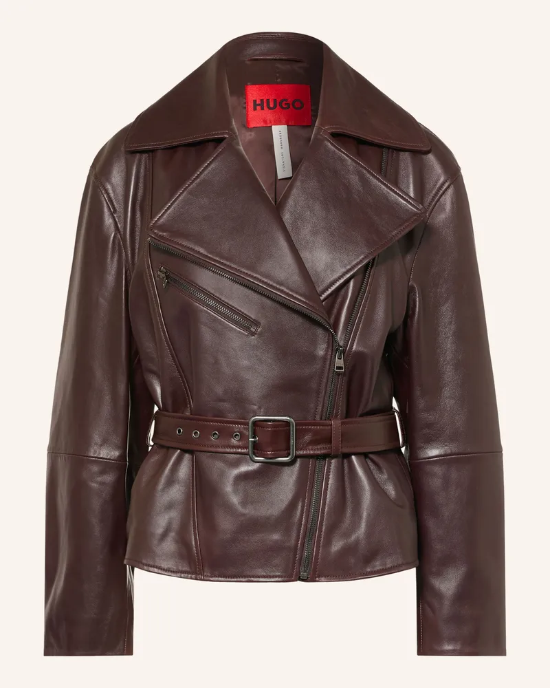 HUGO BOSS Lederjacke Laurila rot Dunkelbraun