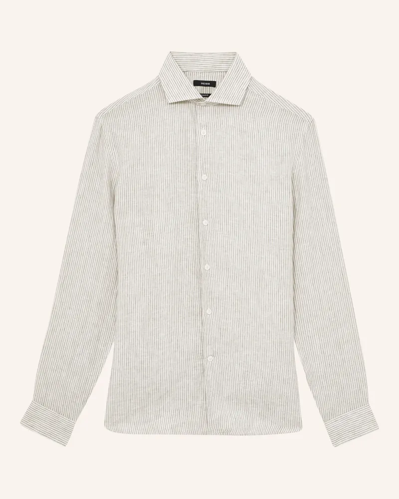 Reiss Leinenhemd Regular Fit gruen Weiss