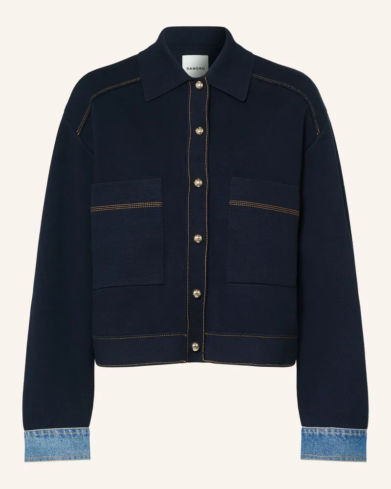 Sandro Jacke In Jeansoptik Im Materialmix blau Dunkelblau