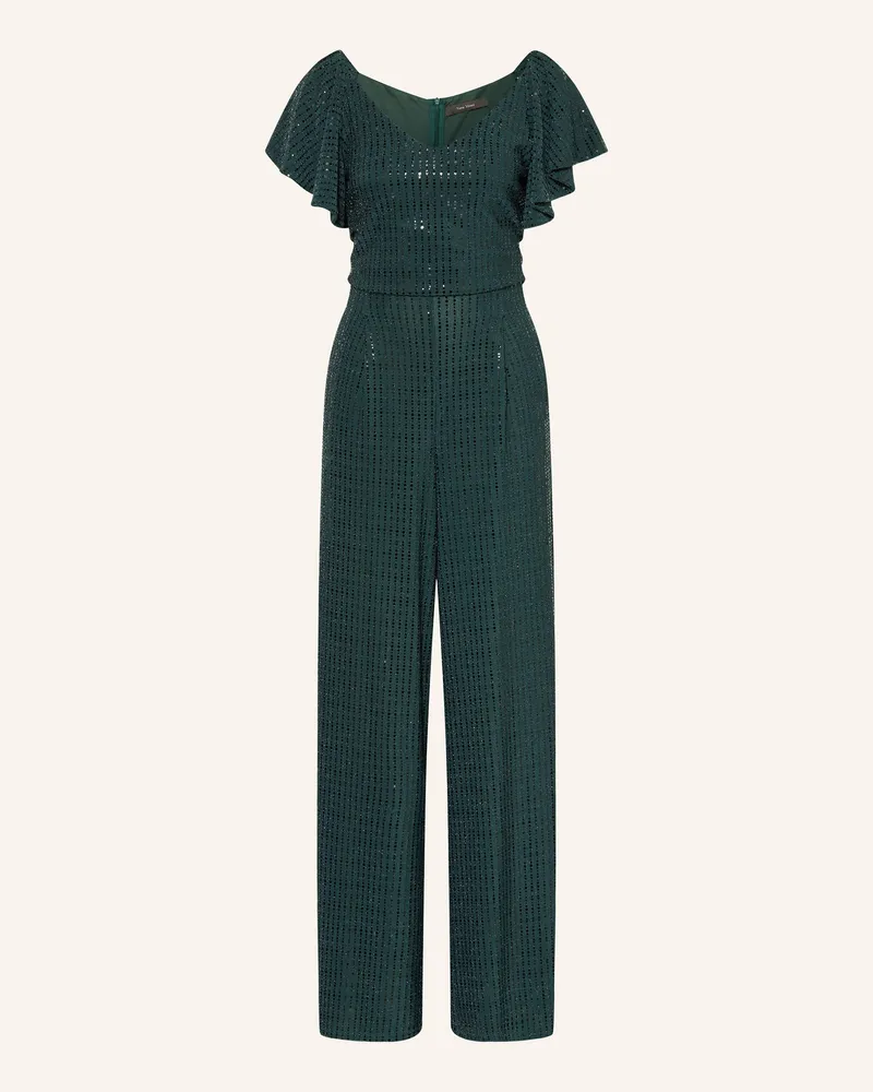 Vera Mont Jumpsuit mit Volants und Pailletten Dunkelgrün