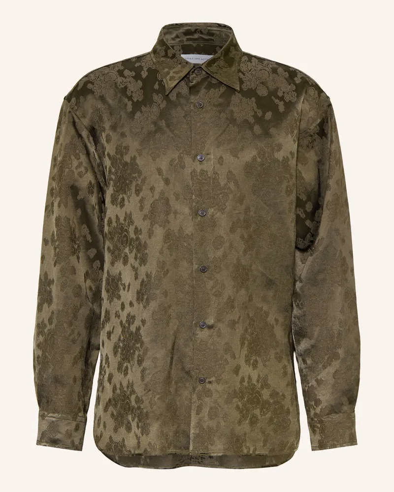 Dries van Noten Jacquard-Hemd Comfort Fit gruen Khaki