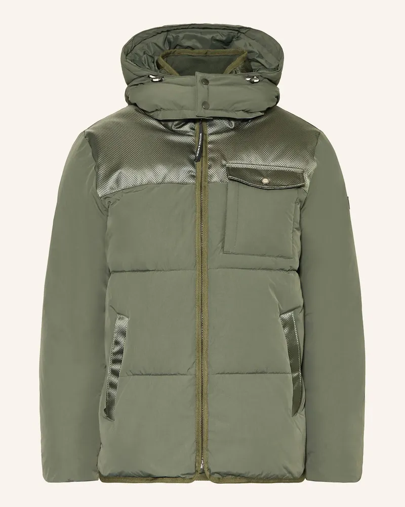 Scotch&Soda Steppjacke im Materialmix mit abnehmbarer Kapuze Oliv
