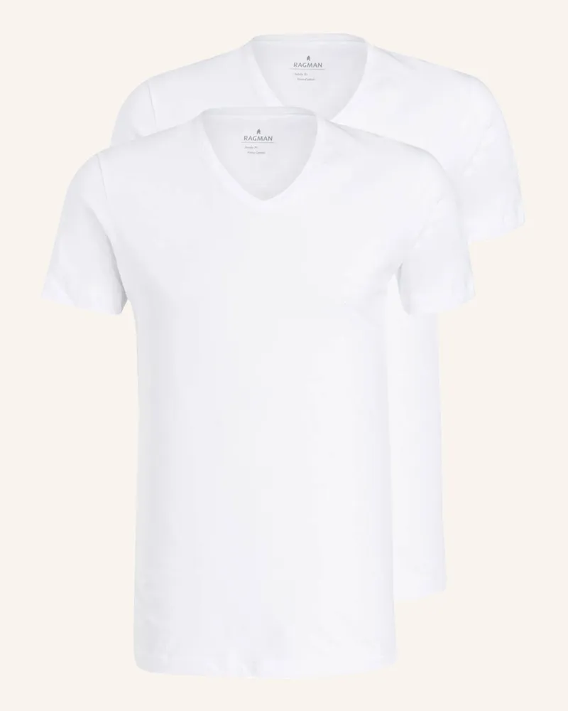 Ragman 2er-Pack V-Shirts weiss Weiss