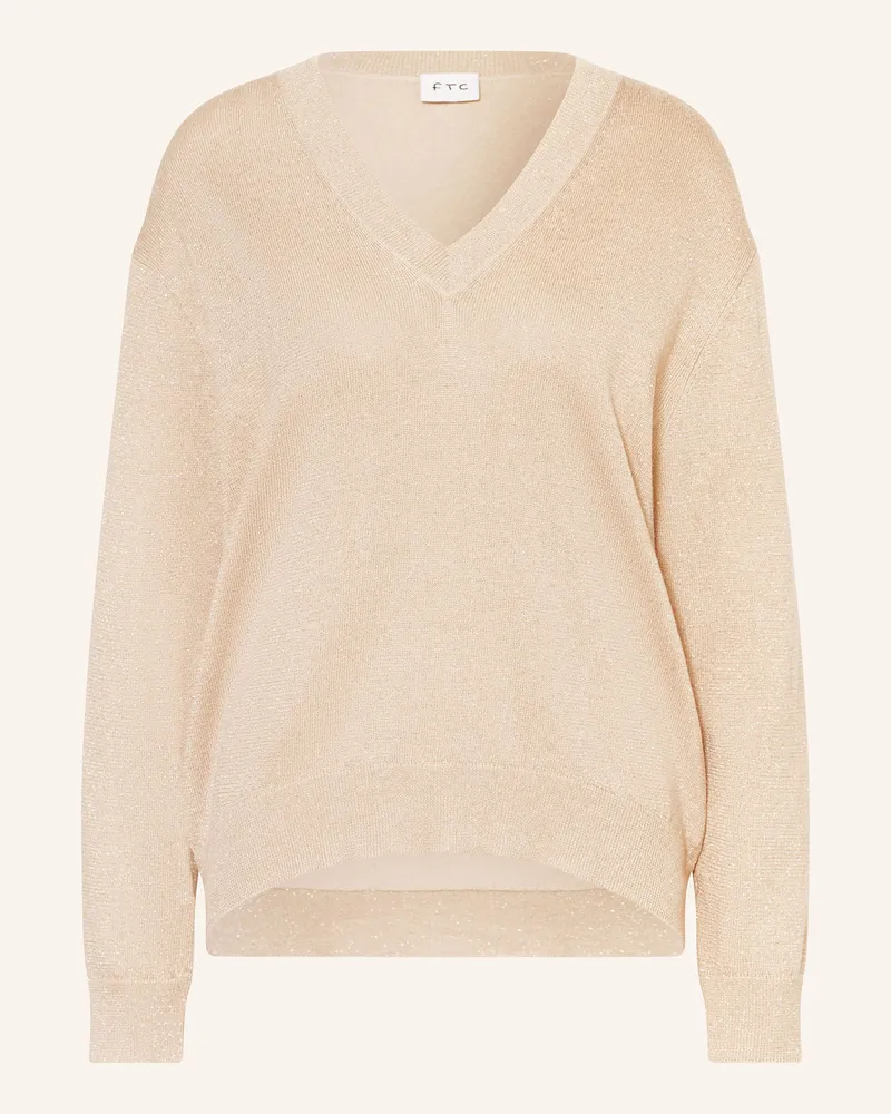 FTC Cashmere Pullover mit Glitzergarn Hellbraun