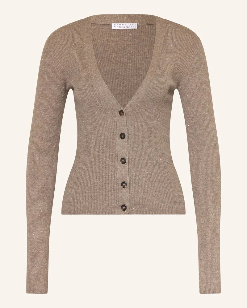 Brunello Cucinelli Strickjacke mit Cashmere und Glitzergarn Taupe