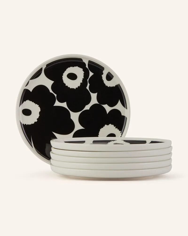 Marimekko 6er-Set Dessertteller Oiva/Unikko schwarz Creme