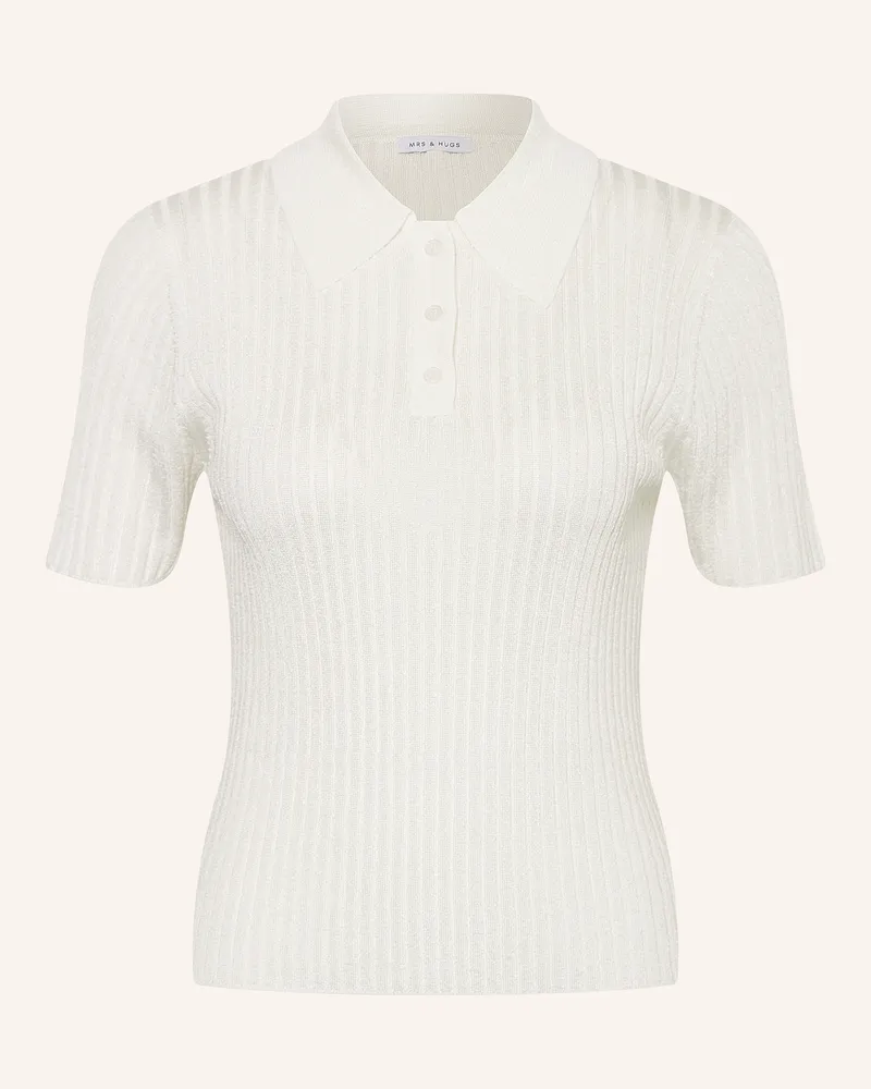 Mrs & HUGS Strick-Poloshirt mit Glitzergarn Weiss