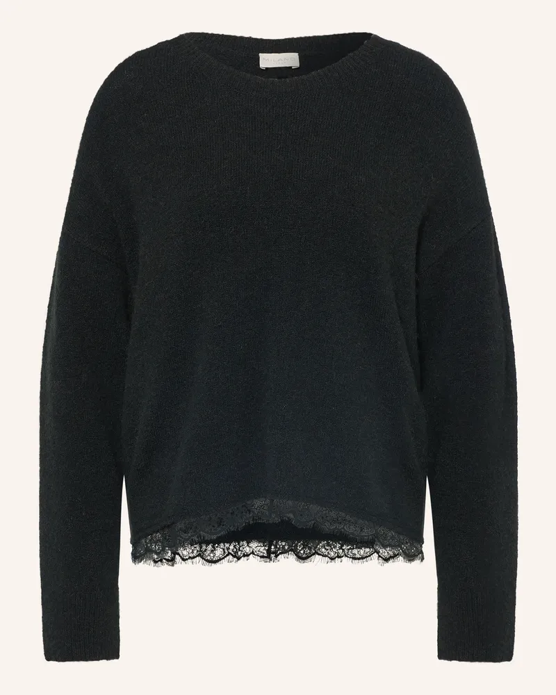 Milano Italy Pullover Mit Spitze schwarz Schwarz