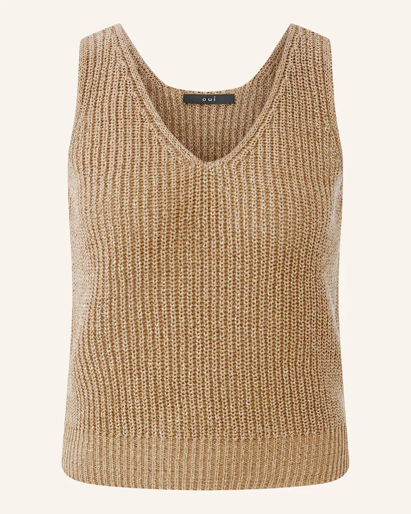 Oui  Stricktop mit Glitzergarn Hellbraun