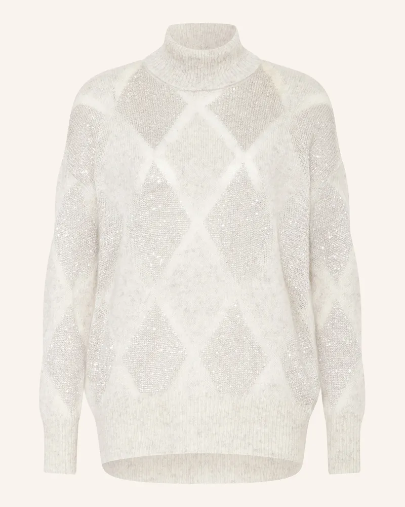 Brunello Cucinelli Rollkragenpullover mit Mohair und Pailletten Hellgrau