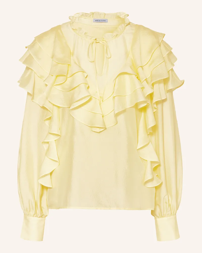 Mrs & HUGS Blusenshirt Aus Seide Mit Volants gelb Hellgelb