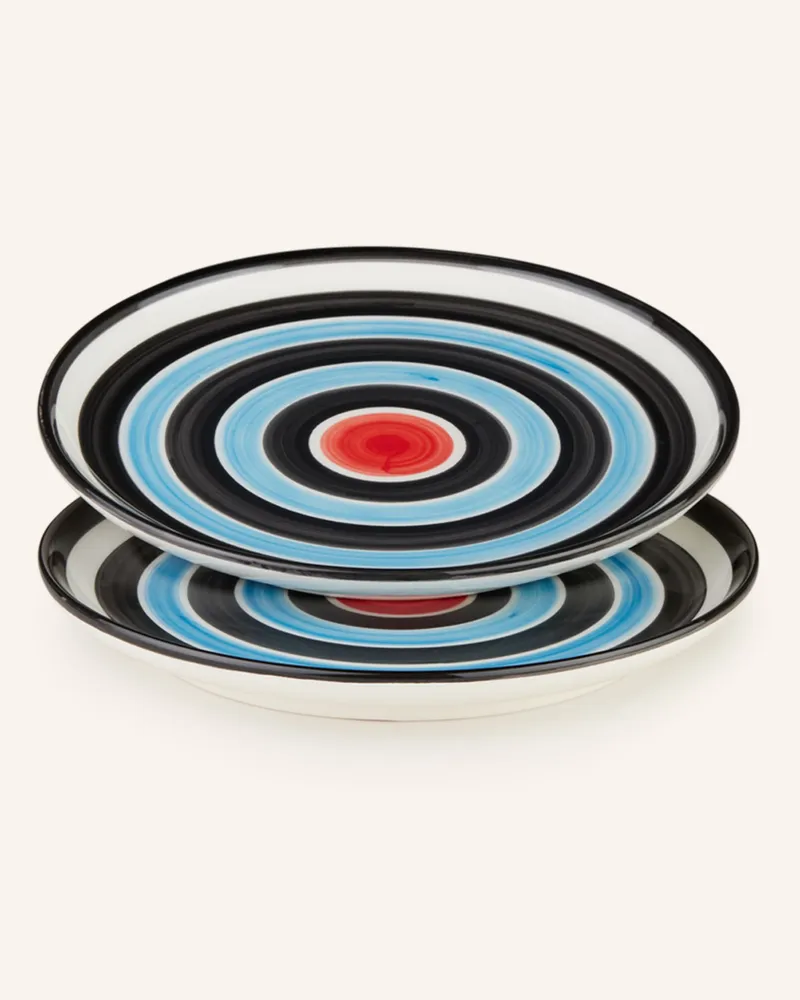 Les-Ottomans 2er-Set Dessertteller Circles blau Schwarz