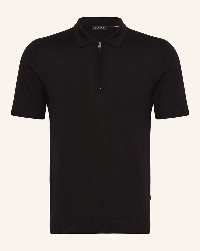 Maerz Strick-Poloshirt aus Merinowolle Schwarz