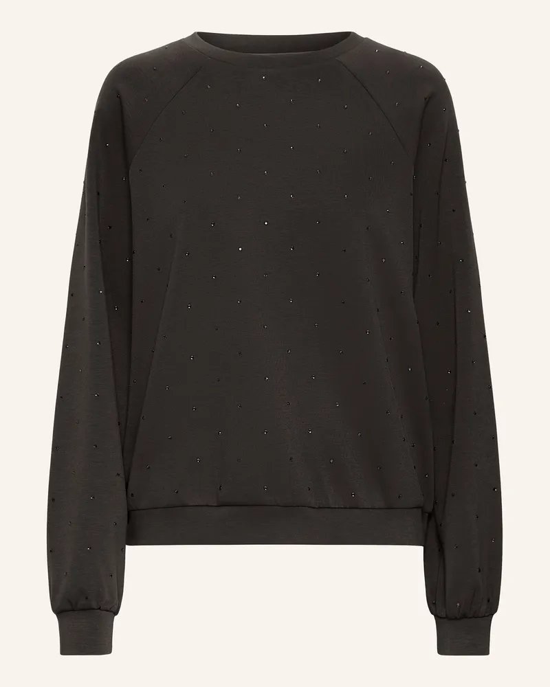 ICHI Sweatshirt mit Schmucksteinen Schwarz