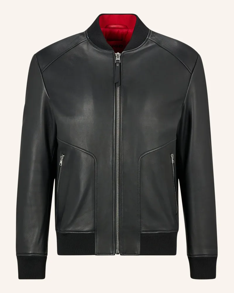 HUGO BOSS Lederjacke LENNO Slim Fit Schwarz