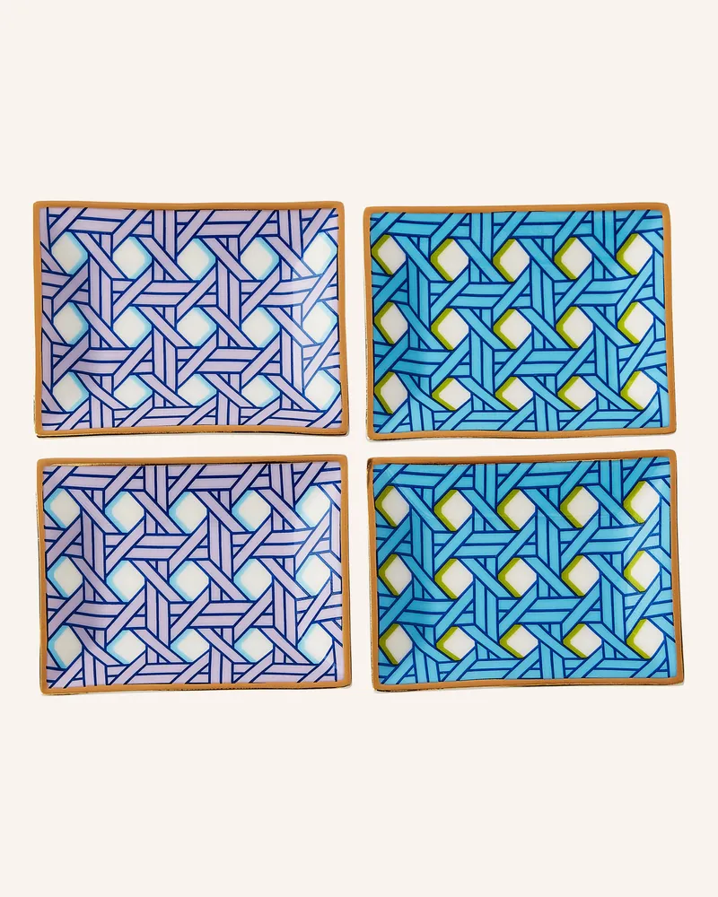 Jonathan Adler 4er-Set Schalen Basketweave blau Weiss