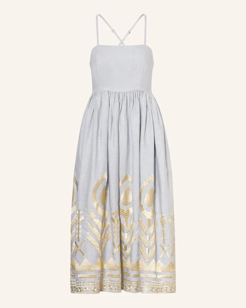 Greek Archaic Kori Strandkleid Feather Aus Leinen Mit Glitzergarn grau Grau