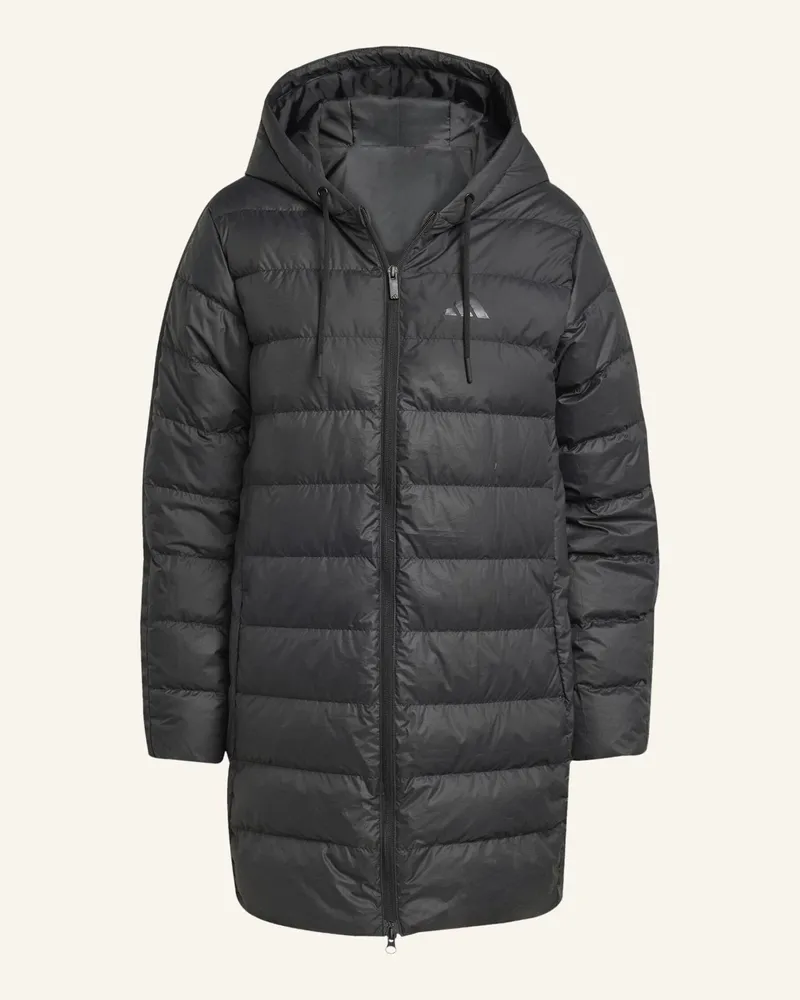 adidas ESSENTIALS CLIMAWARM 3-STREIFEN LIGHT DAUNENPARKA MIT KAPUZE Schwarz