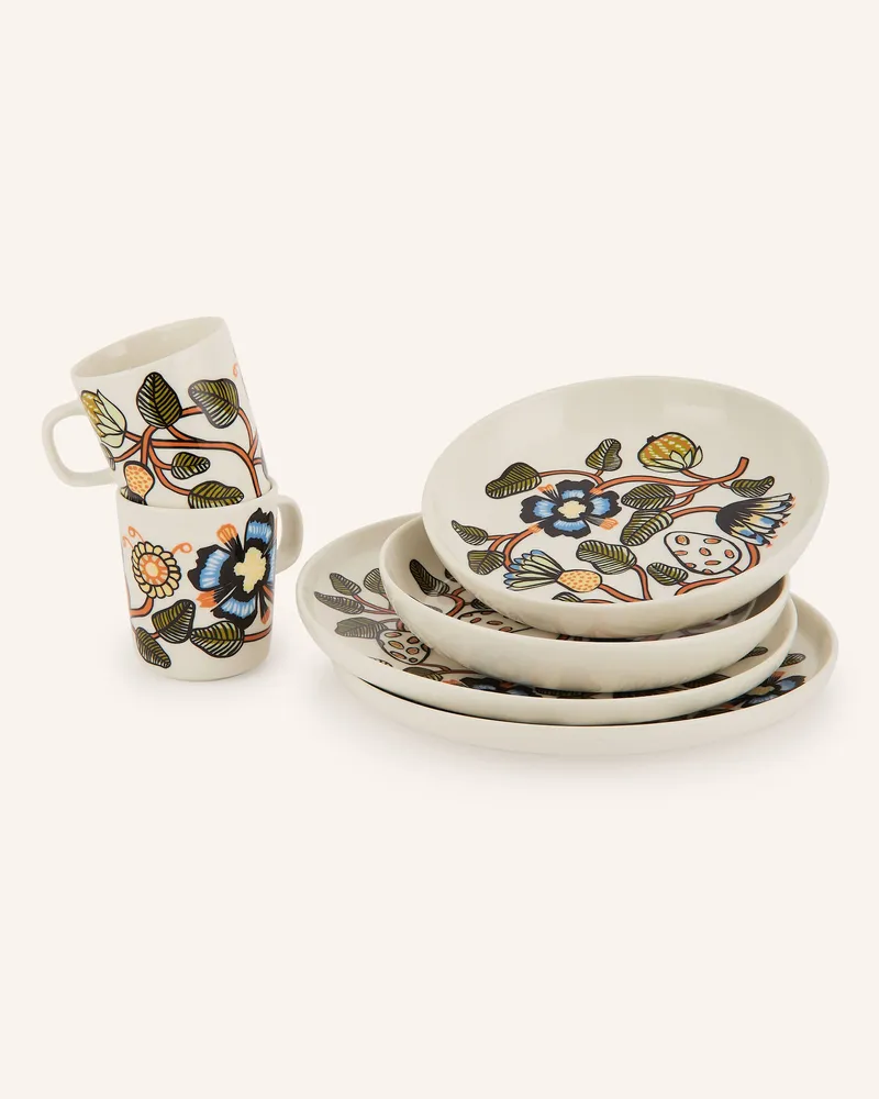 Marimekko 6-tlg. Set OIVA/ TIARA: Henkelbecher, Speiseteller und Suppenteller Ecru