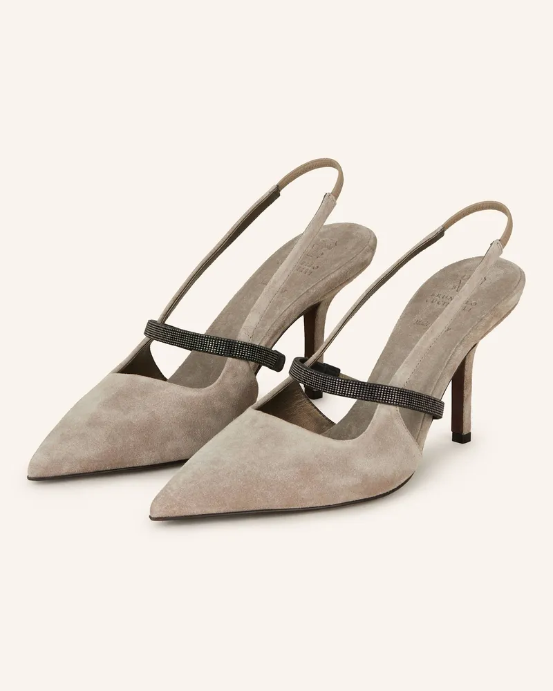 Brunello Cucinelli Slingpumps mit Schmucksteinen Grau