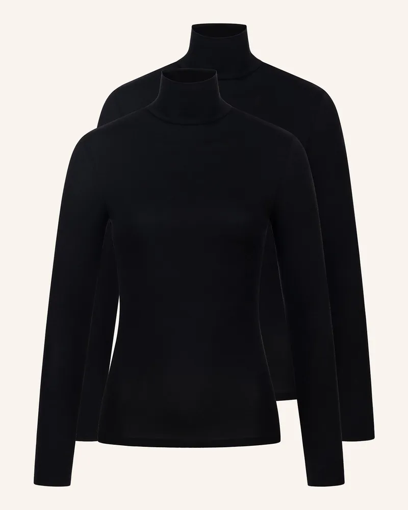 Ehrlich Textil 2er Pack Light Touch Rollkragen Langarmshirt Aus Weichem Lyocell schwarz Schwarz