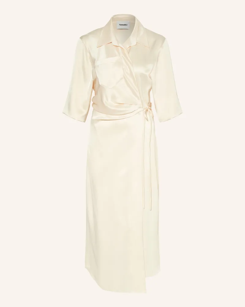 Nanushka Wickelkleid LAIS aus Satin Creme
