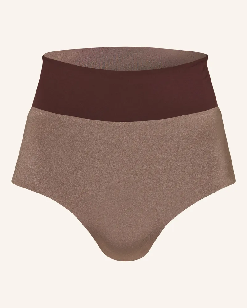 MYMARINI High-Waist-Bikini-Hose SHINE zum Wenden mit UV-Schutz 50 Hellbraun