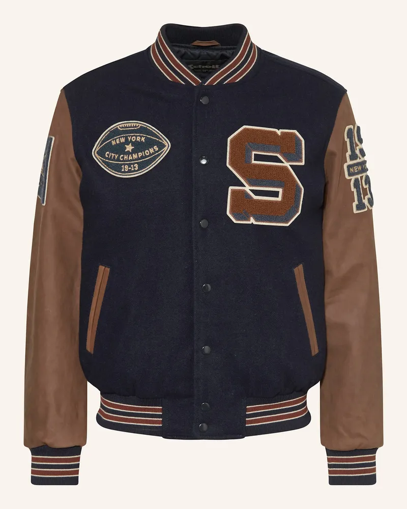 Schott N.Y.C College-Jacke im Materialmix Dunkelblau