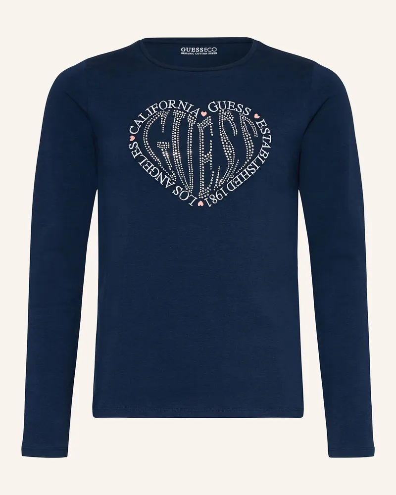 Guess Longsleeve mit Schmucksteinen Dunkelblau