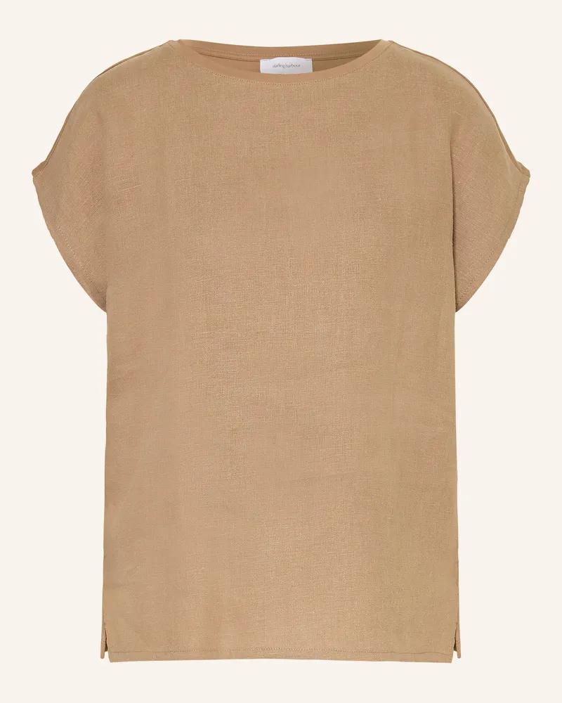Darling Harbour T-Shirt Im Materialmix Mit Leinen braun Cappucchino